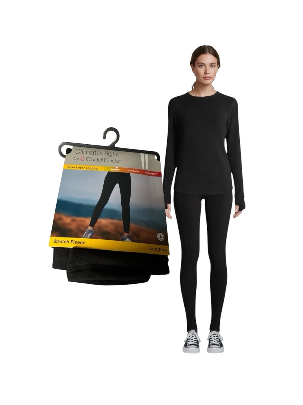 Cuddl Duds Black Stretch Fleece Leggings - Base Layer